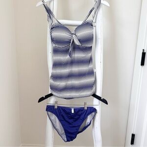 Seafolly Australia Blue and White Striped Tankini Bathing Suit Sz 10